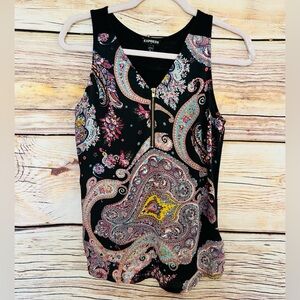 Express Women’s Black Paisley Print V-Neck Zipper Accent Sleeveless Blouse XS